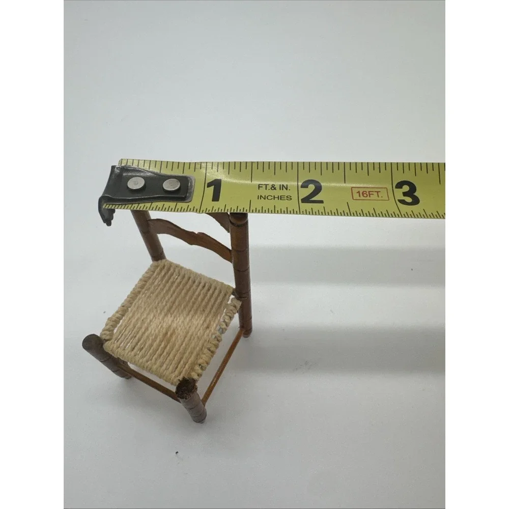VTG Miniature Wooden Chair Armless With Wicker Seat For Doll Houses Farmstyle
